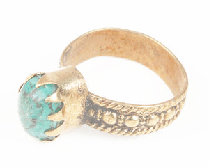 Vintage Rings-Tribal Gypsy Glass Ring-Brass-Turquoise