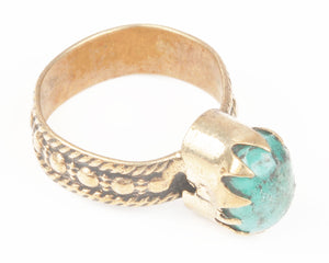 Vintage Rings-Tribal Gypsy Glass Ring-Brass-Turquoise