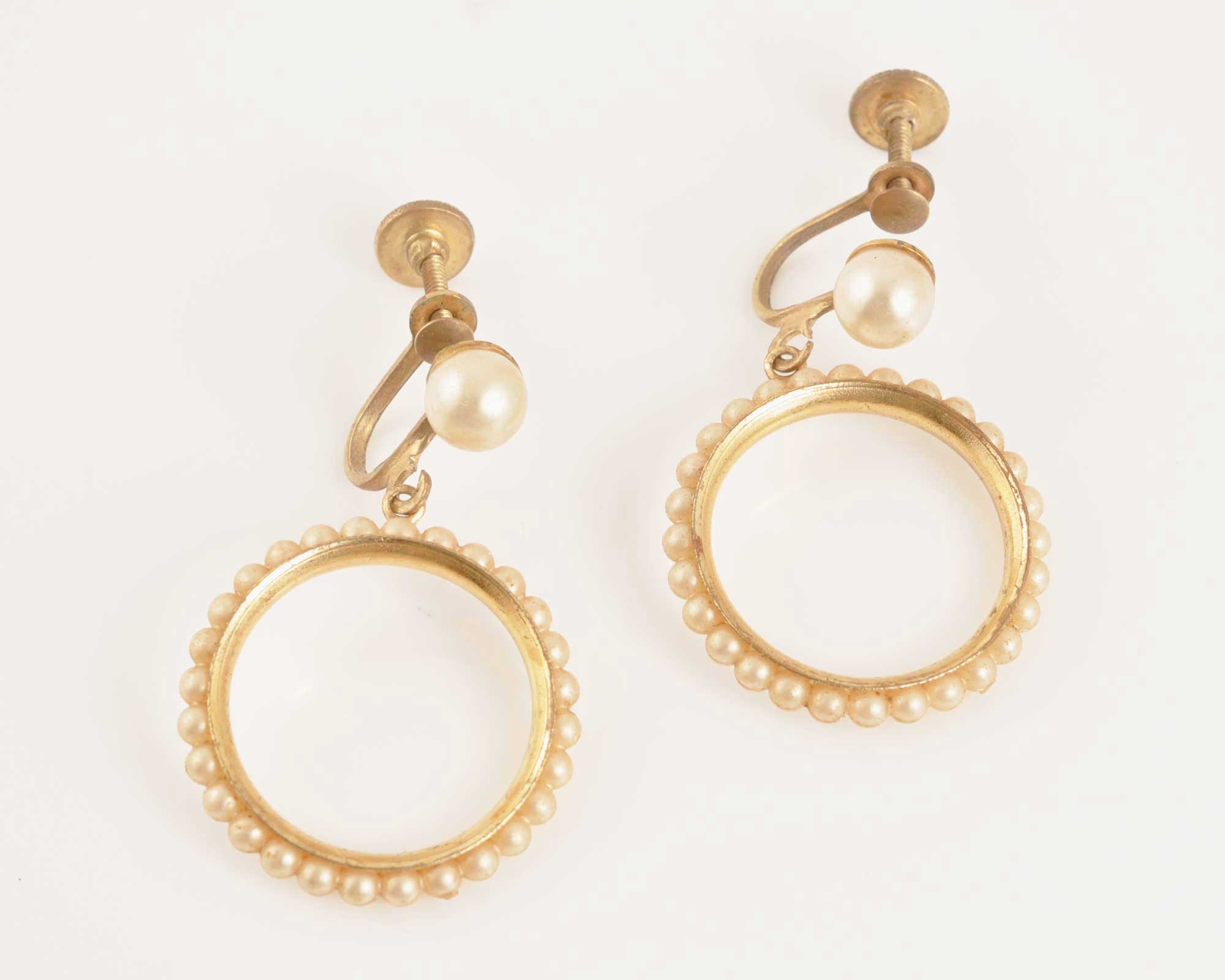 Vintage Jewelry-Trendy Pearl Hoop Dangle Earrings-Lever Back