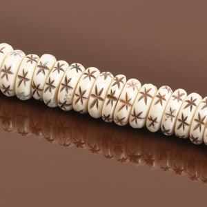 Carved-14mm Rondelle Bead-Off White with Stars-2mm Large Hole-Quantity 5 Tamara Scott Designs