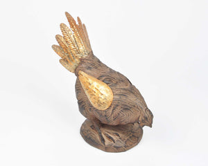 Home Decor-Carved Mixed Media Vintage Hen-Solid Wood Look-Gold Tin Wings and Tail