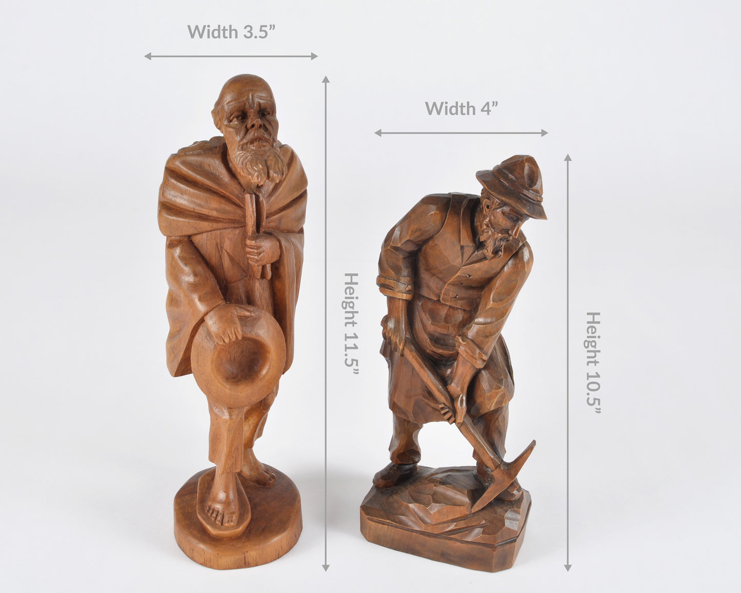 Vintage Oberammergau German Hand Carved Wood Figurines Pair - Bavarian Folk Art-RARE FIND