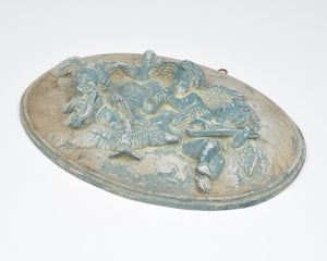 Vintage Angels Cherubs and Flying Doves Dimensional Wall Decor-Oval Architectural Plaque-Weathered Blue Grey Finish-Neoclassical Home Décor Tamara Scott Designs