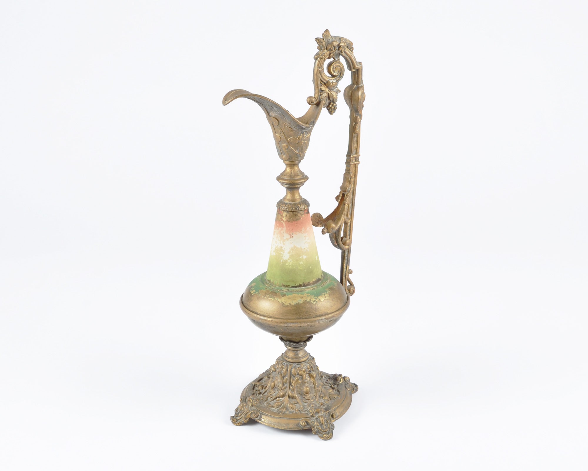Vintage Antique Victorian Retro Art Deco-Mid Century Modern-Contemporary Mantle Glass Hand Painted Metal Ewer Vase Pitcher-Decorative Décor Tamara Scott Designs
