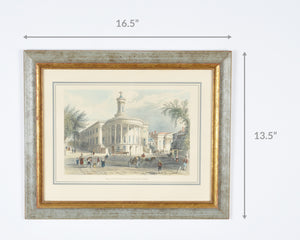 Vintage Framed Art-1838 W.H. Bartlett/Griffith Faneuil "The Exchange and Girard’s Bank-Hand Colored Engraving-Gift for Art Collector Tamara Scott Designs
