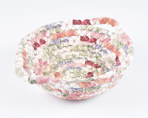Vintage Home Decor-Hand-woven Rag Rug Basket-Colorful Cotton-Spring Colors Tamara Scott Designs