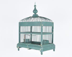 Vintage Italian Architectural Designed Handmade Wood and Metal Bird Cage-Teal Green-Antique Birdhouse Decor Tamara Scott Designs