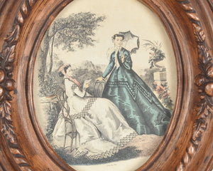 Vintage Oval Framed Ladies Fashion Art Print LA MODE ILLUSTREE Green & Ivory Victorian Dresses-Ornate Victorian #1-Style Wall Decor Tamara Scott Designs