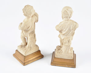 Vintage Pair Of Italian Borghese Plaster Chalkware On Gilt Wood-Decorative Ornamental Home Decor Sculptural Figurines Tamara Scott Designs