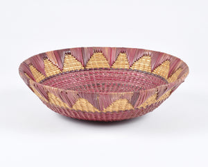 Vintage Tribal Hand Woven Bowl Basket-Two Tone Detail-Burgundy and Natural Tamara Scott Designs
