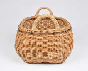 Vintage Wicker Basket with Two Handles-Large Handwoven Storage Basket-Two Tone Braided Detail Tamara Scott Designs
