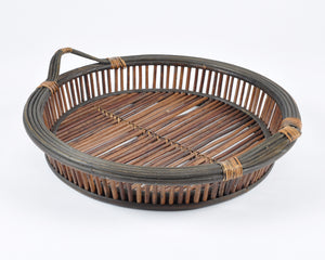 Vintage Woven Basket Tray with Two Handles-Large Storage Basket-Two Tone Wrapped Detail Tamara Scott Designs