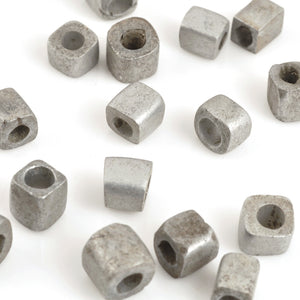 Beads-7mm Cube-Vintage Aluminum-Dark Silver-Quantity 5 Loose