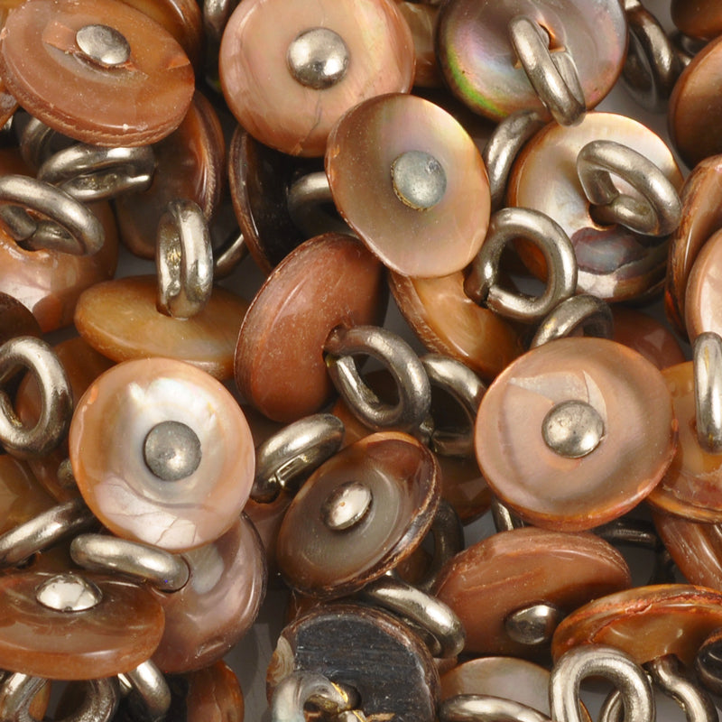 Button-9mm-Victorian Shell Boot-Shank-Chestnut and Steel-Quantity 5