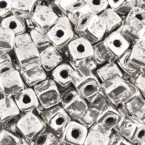 Ceramic Beads-5mm Cube-Antique Silver-Quantity 5