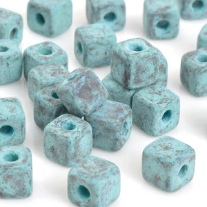 Ceramic Beads-5mm Cube-Green Patina