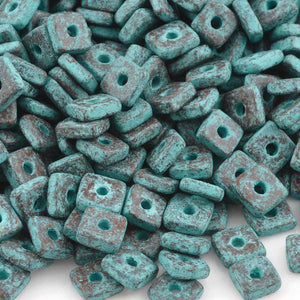 Ceramic Beads-6mm Large Hole Square Disc-Green Patina