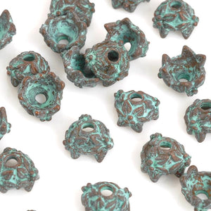 Findings Wholesale-8mm Tiny Flower Bead Cap-Green Patina