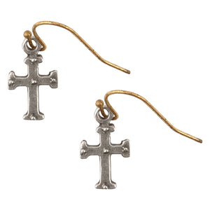 Finished Jewelry-Tiny Medieval Cross-Ear Wire Ball Earrings-Gold + Bronze-One Pair Tamara Scott Designs