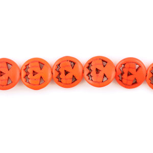 Gemstone-15mm Flat Round Pumpkin Beads-Tangerine-15.5 Inch Strand-Quantity 1