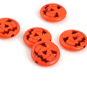 Gemstone-15mm Flat Round Pumpkin Beads-Tangerine-Quantity 5 Beads