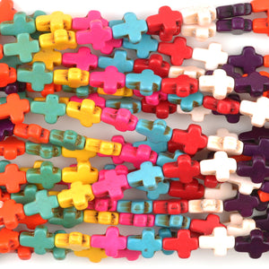 Gemstone-8x10mm Cross-xsmall-Howlite-Multi Color-Quantity 12 Loose Beads