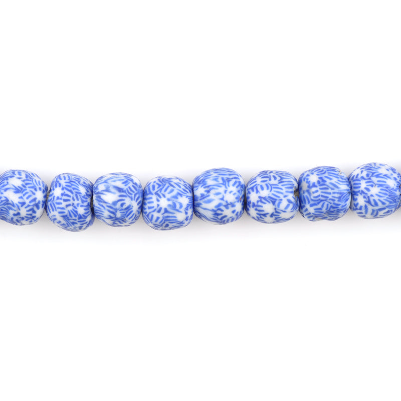 Glass Beads-14mm Fused Recycled-Ghana-Blue and White-Quantity 1