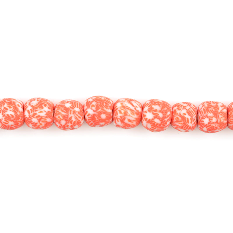 Glass Beads-14mm Fused Recycled-Ghana-Red and White-Quantity 1