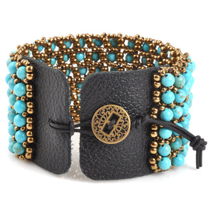 Finished Jewelry-Leather and Lace Turquoise Bracelet Cuff Tamara Scott Designs