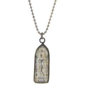 Minimalist Jewelry-Walking Buddha-Old Patina-Black Oxide Ball Chain Necklace-30 Inches