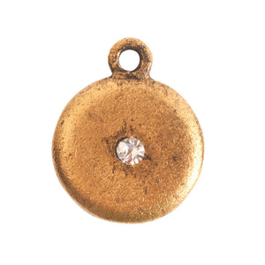 Nunn Design-Pewter-13mm Small Disk Crystal Charm-Antique Gold