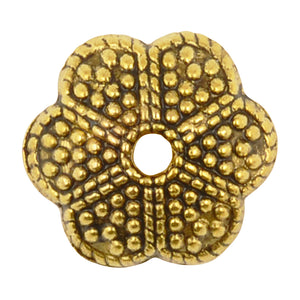 Pewter-13mm Textured Flower Cap-Antique Gold-Quantity 5