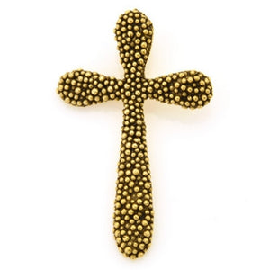 Pewter-24x38mm Pewter Cross With Tiny Granulated Bead-Antique Gold