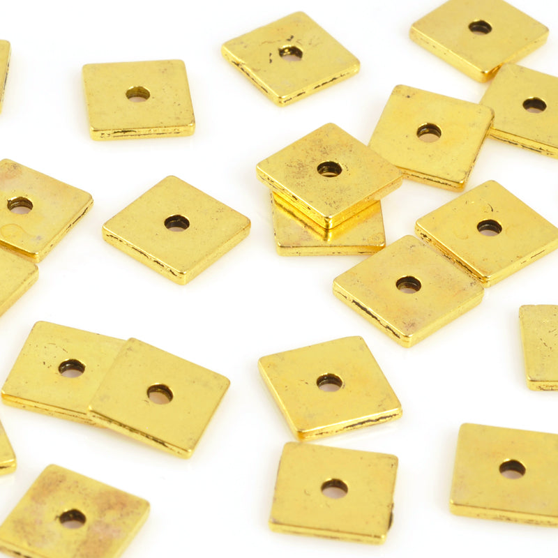 Pewter-8mm Flat Square Bead-Antique Gold-Quantity 10