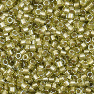 Seed Beads-11/0 Delica-908 Sparkling Beige Lined Chartreuse-Miyuki-7 Grams