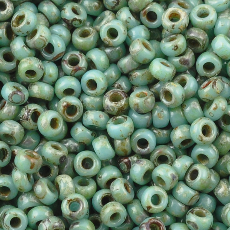 Seed Beads-15/0 Round-4514 Opaque Turquoise Blue Picasso-Miyuki-7 Grams
