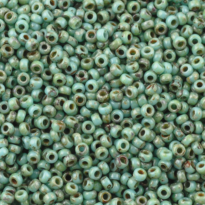 Seed Beads-8/0 Round-4514 Opaque Turquoise Blue Picasso-Miyuki