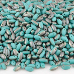 Seed Beads-2.5x6mm Rizo-700 Matte Opaque Turquoise/Sunset-Czech-7 Grams