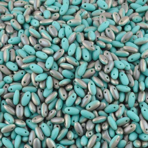 Seed Beads-2.5x6mm Rizo-700 Matte Opaque Turquoise/Sunset-Czech