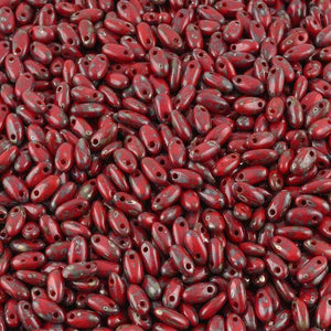Seed Beads-2.5x6mm Rizo-707 Opaque Red Picasso-Czech