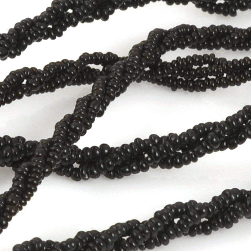 Seed Beads-3mm Blown Glass Wedding Beads-Black-25 Inch Strand-Quantity 1