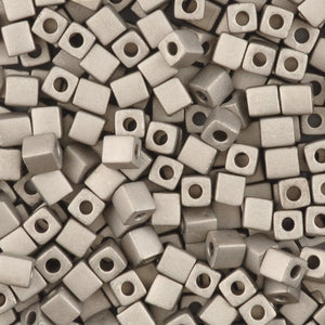 Seed Beads-4mm Cube-190F Matte Nickel Plated-Miyuki-7 Grams
