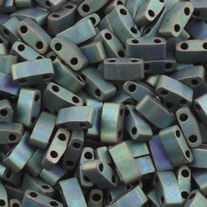 Seed Beads-5mm 1/2 Cut Tila-2064 Matte Metallic Blue Green Iris-Miyuki-7 Grams