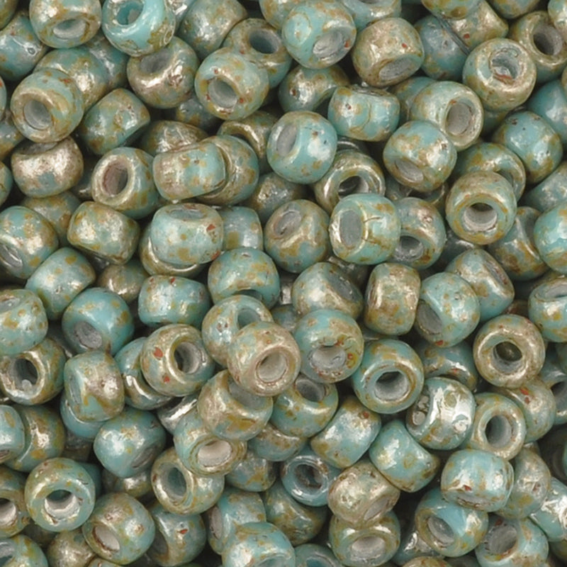 Seed Beads-7/0 Matubo-18 Turquoise Blue Picasso-Czech-7 Grams