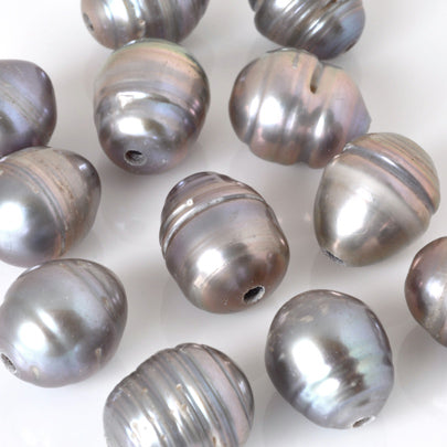 Large Hole Freshwater Pearl-Light Peacock Grey-10x12mm-Quantity 1