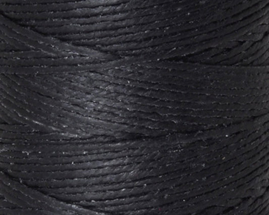 4-ply waxed Irish linen cord in black, 0.7mm thick, 10 yard spool for jewelry making