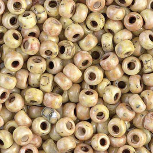 Seed Beads-6/0 Round-4512 Opaque Yellow Picasso-Miyuki-16 Grams