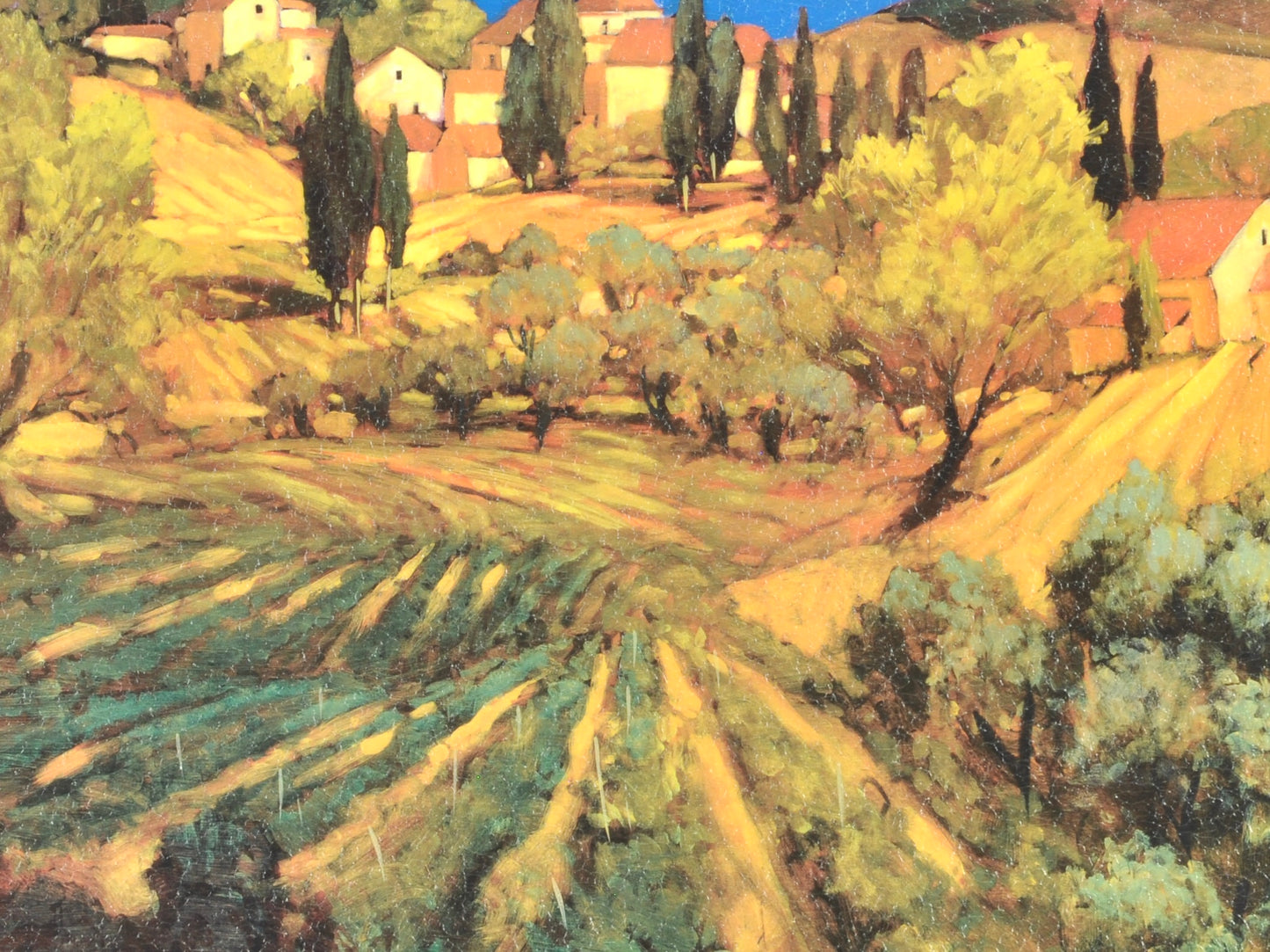 Custom Framed Vintage Tuscan Landscape Wall Art-Unique Distressed Frame-Gift for Art Collector Tamara Scott Designs