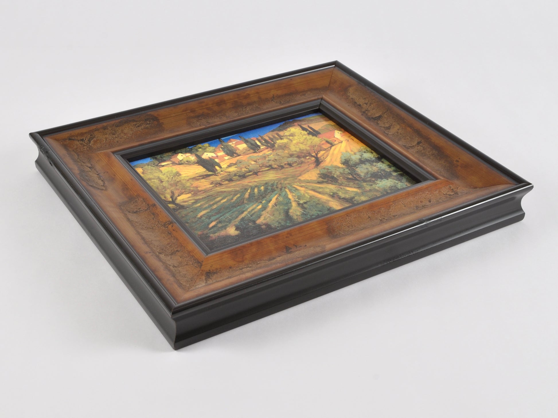 Custom Framed Vintage Tuscan Landscape Wall Art-Unique Distressed Frame-Gift for Art Collector Tamara Scott Designs