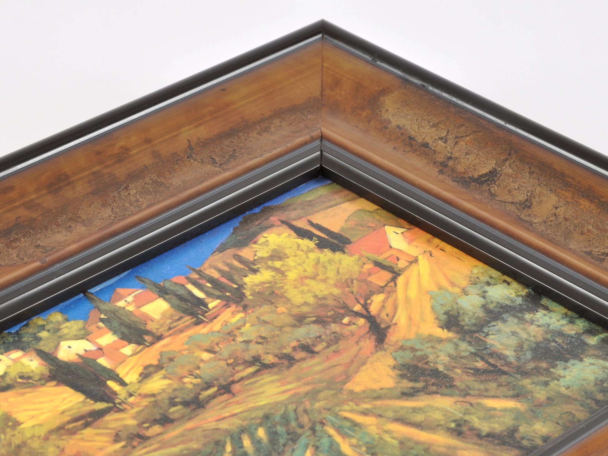 Custom Framed Vintage Tuscan Landscape Wall Art-Unique Distressed Frame-Gift for Art Collector Tamara Scott Designs